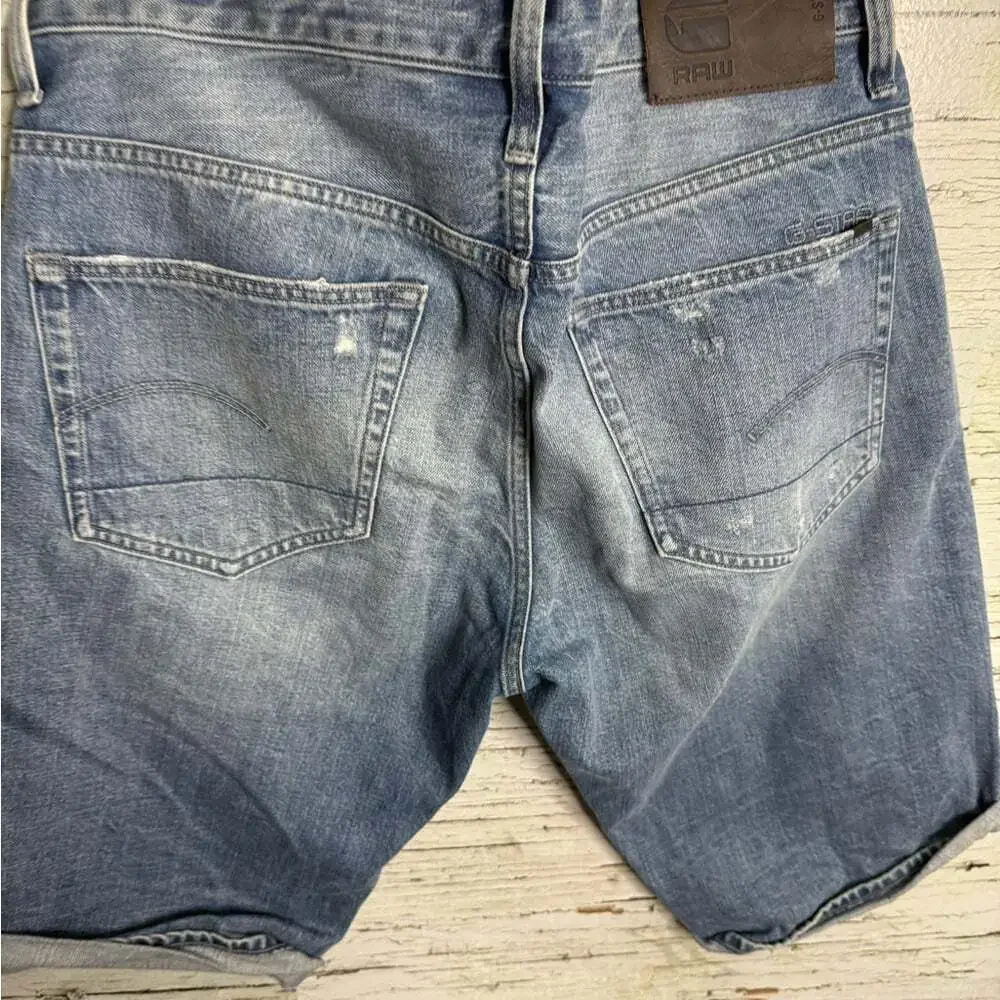 G Star Shorts Mens 33 Blue 3301 Denim Cuffed Jean